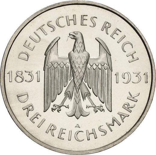 Anverso 3 Reichsmarks 1931 A "Stein" - valor de la moneda de plata - Alemania, República de Weimar