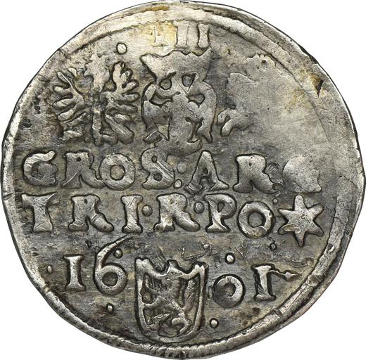 Реверс монеты - Трояк (3 гроша) 1601 года "Всховский монетный двор" - цена серебряной монеты - Польша, Сигизмунд III Ваза