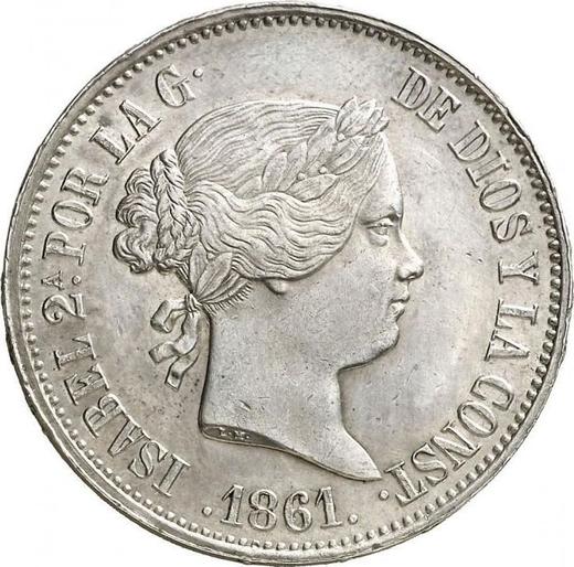 Аверс монеты - 10 реалов 1861 года Восьмиконечные звёзды - цена серебряной монеты - Испания, Изабелла II