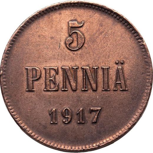 Реверс монеты - 5 пенни 1917 года - цена  монеты - Финляндия, Великое княжество