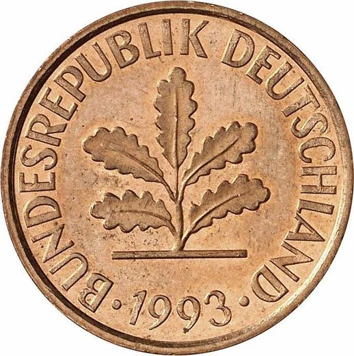Реверс монеты - 2 пфеннига 1993 года J - цена  монеты - Германия, ФРГ