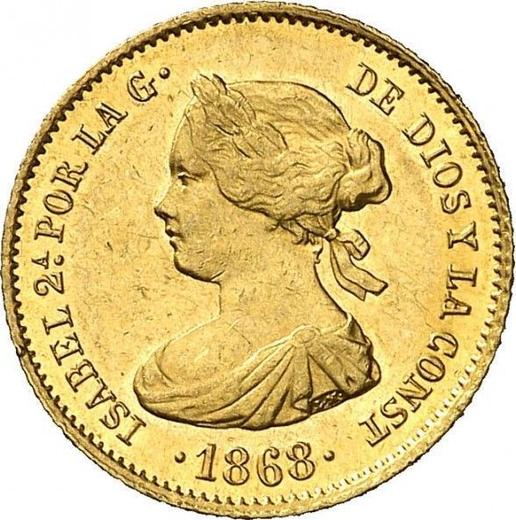 Аверс монеты - 4 эскудо 1868 года - цена золотой монеты - Испания, Изабелла II