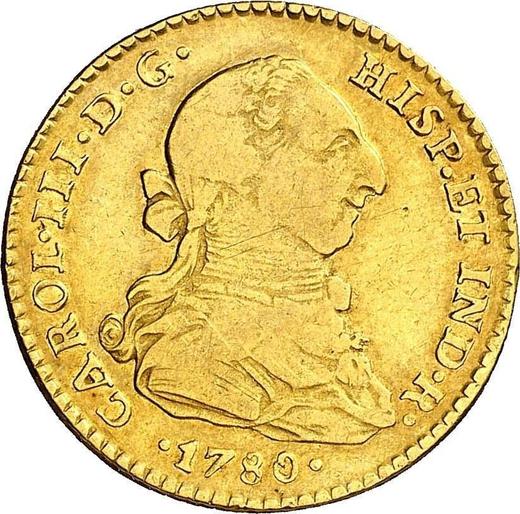 Аверс монеты - 2 эскудо 1780 года Mo FF - цена золотой монеты - Мексика, Карл III