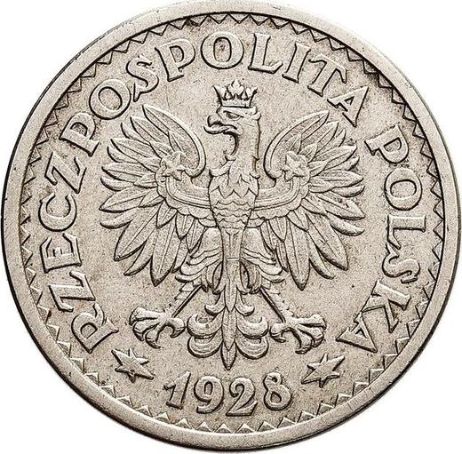 Реверс монеты - Пробный 1 злотый 1928 года "Венок из листьев" Никель - цена  монеты - Польша, II Республика