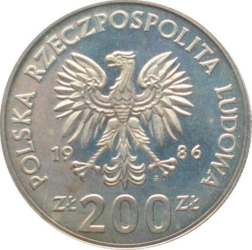 Аверс монеты - Пробные 200 злотых 1986 года MW ET "Сова" Медно-никель - цена  монеты - Польша, Народная Республика
