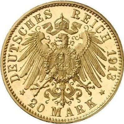 Реверс монеты - 20 марок 1913 года D "Бавария" - цена золотой монеты - Германия, Германская Империя