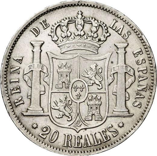 Reverso 20 reales 1854 Estrellas de siete puntas - valor de la moneda de plata - España, Isabel II