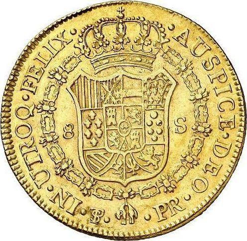 Реверс монеты - 8 эскудо 1790 года PTS PR - цена золотой монеты - Боливия, Карл IV