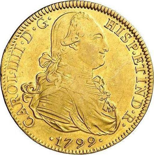 Anverso 8 escudos 1799 Mo FM - valor de la moneda de oro - México, Carlos IV