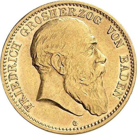 Аверс монеты - 10 марок 1907 года G "Баден" - цена золотой монеты - Германия, Германская Империя