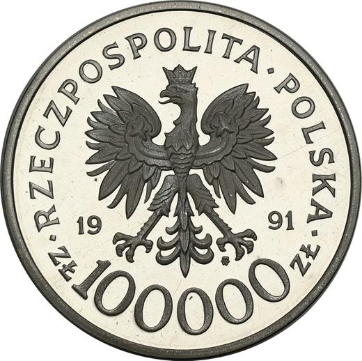 Аверс монеты - 100000 злотых 1991 года MW BCH "Битва при Нарвике 1940" - цена серебряной монеты - Польша, III Республика до деноминации