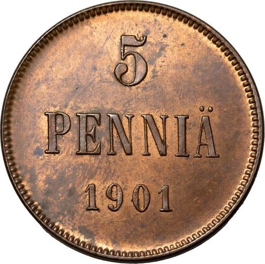 Реверс монеты - 5 пенни 1901 года - цена  монеты - Финляндия, Великое княжество
