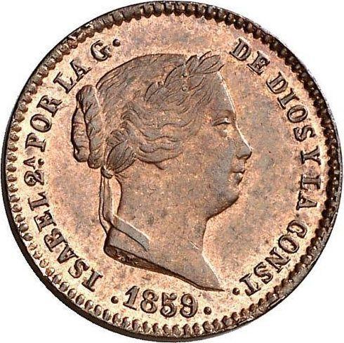 Аверс монеты - 5 сентимо реал 1859 года - цена  монеты - Испания, Изабелла II