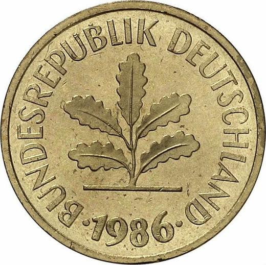 Реверс монеты - 5 пфеннигов 1986 года J - цена  монеты - Германия, ФРГ