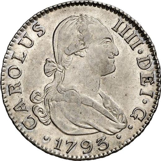 Obverse 2 Reales 1793 S CN - Silver Coin Value - Spain, Charles IV