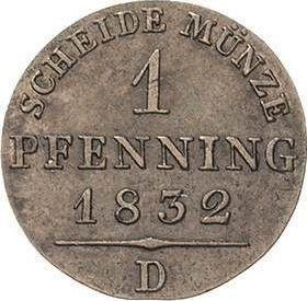 Reverso 1 Pfennig 1832 D - valor de la moneda  - Prusia, Federico Guillermo III