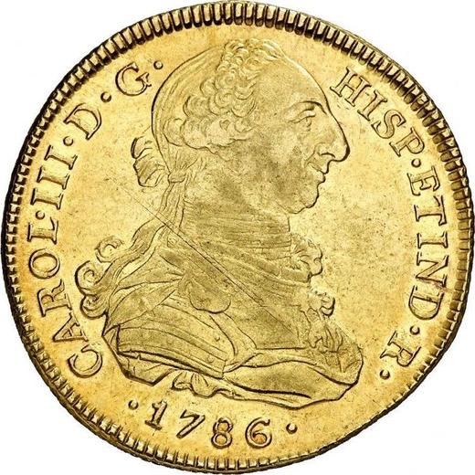 Awers monety - 8 escudo 1786 MI - cena złotej monety - Peru, Karol III