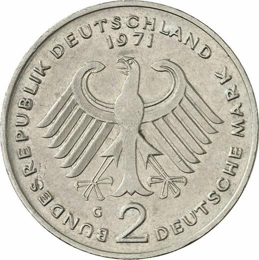 Reverso 2 marcos 1971 G "Konrad Adenauer" - valor de la moneda  - Alemania, RFA