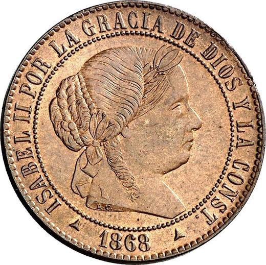 Аверс монеты - 2 1/2 сентимо эскудо 1868 года OM Трёхконечные звезды - цена  монеты - Испания, Изабелла II