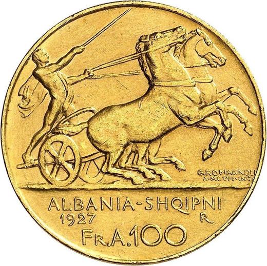 Реверс монеты - 100 франга ари 1927 года R Одна звезда - цена золотой монеты - Албания, Ахмет Зогу
