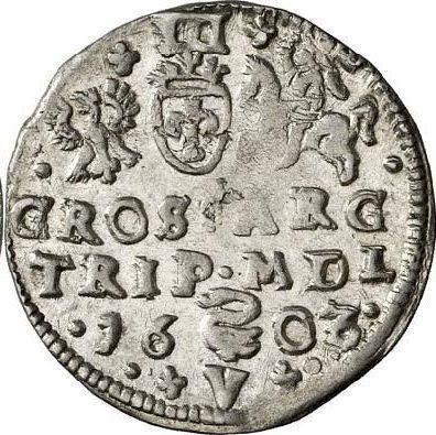Реверс монеты - Трояк (3 гроша) 1603 года "Литва" - цена серебряной монеты - Польша, Сигизмунд III Ваза
