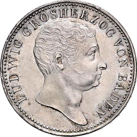 Аверс монеты - 1 гульден 1825 года - цена серебряной монеты - Баден, Людвиг I