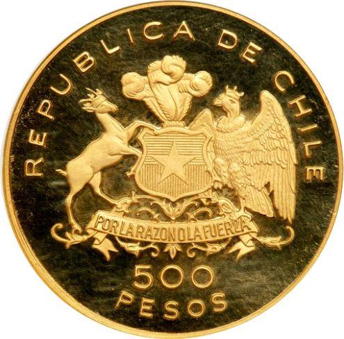 Аверс монеты - 500 песо 1976 года So "Освобождение Чили" - цена золотой монеты - Чили, Республика