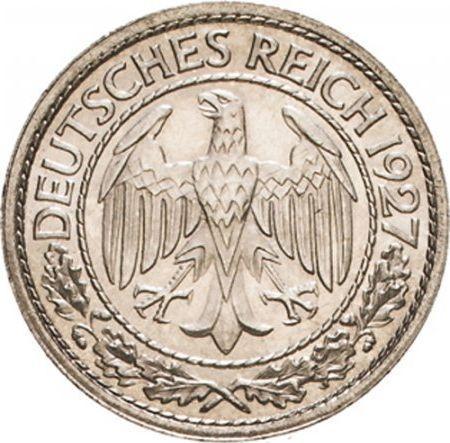 Аверс монеты - 50 рейхспфеннигов 1927 года E - цена  монеты - Германия, Bеймарская республика