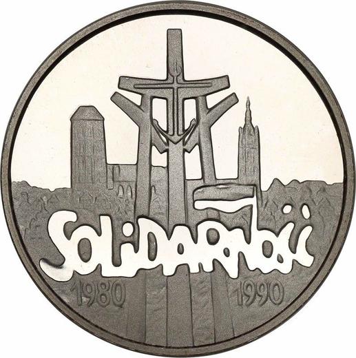 Реверс монеты - 100000 злотых 1990 года "10 лет профсоюзу "Солидарность"" - цена серебряной монеты - Польша, III Республика до деноминации