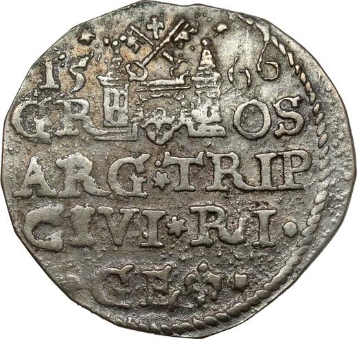 Reverso Trojak (3 groszy) 1586 (1566) "Riga" Error en la fecha - valor de la moneda de plata - Polonia, Segismundo III