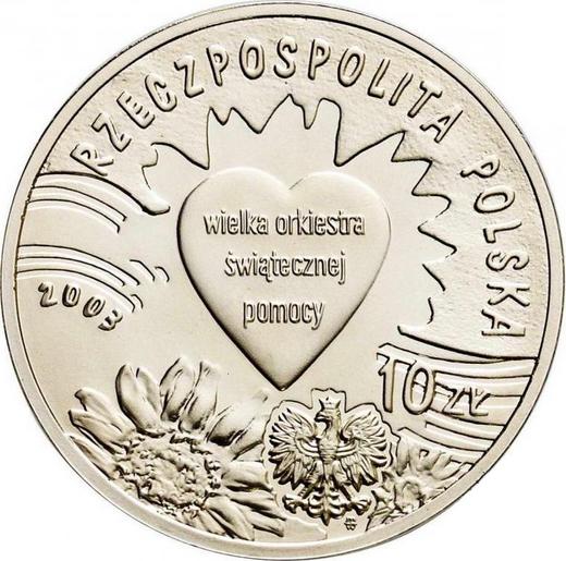Anverso 10 eslotis 2003 MW RK "10 aniversario de la Gran Orquesta de Caridad de Navidad" - valor de la moneda de plata - Polonia, República moderna