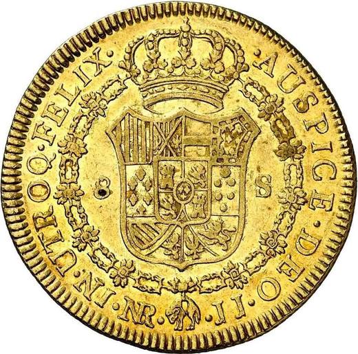Реверс монеты - 8 эскудо 1792 года NR JJ - цена золотой монеты - Колумбия, Карл IV