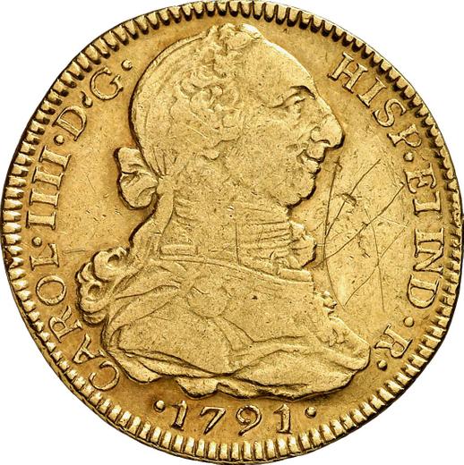 Аверс монеты - 4 эскудо 1791 года So DA - цена золотой монеты - Чили, Карл IV