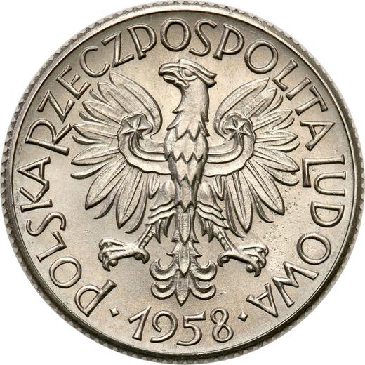 Аверс монеты - Пробный 1 злотый 1958 года WK "Квадратная рамка" Никель - цена  монеты - Польша, Народная Республика