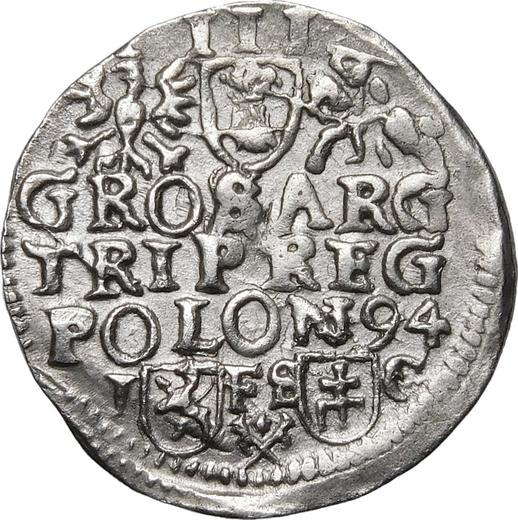 Реверс монеты - Трояк (3 гроша) 1594 года IF SC "Быдгощский монетный двор" - цена серебряной монеты - Польша, Сигизмунд III Ваза