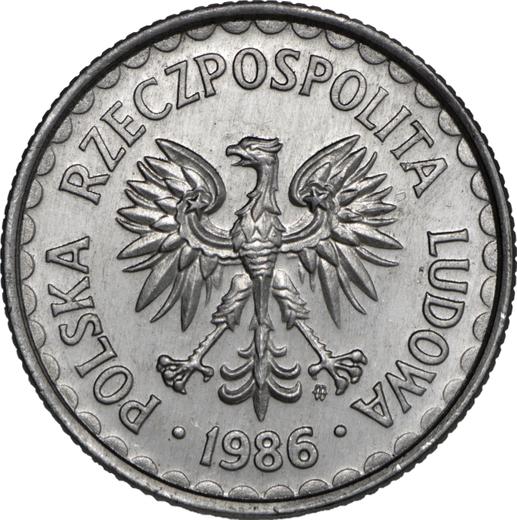 Аверс монеты - Пробный 1 злотый 1986 года MW Алюминий - цена  монеты - Польша, Народная Республика