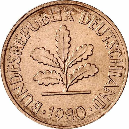 Реверс монеты - 2 пфеннига 1980 года G - цена  монеты - Германия, ФРГ