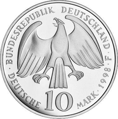 Reverso 10 marcos 1998 F "Paz de Westfalia" - valor de la moneda de plata - Alemania, RFA