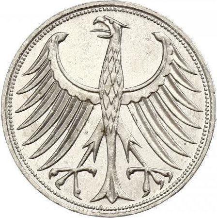 Реверс монеты - 5 марок 1964 года J - цена серебряной монеты - Германия, ФРГ