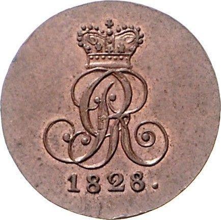 Аверс монеты - 1 пфенниг 1828 года B - цена  монеты - Ганновер, Георг IV