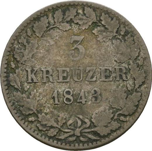 Reverso 3 kreuzers 1843 - valor de la moneda de plata - Wurtemberg, Guillermo I