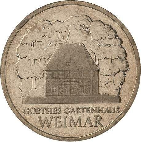 Awers monety - 5 marek 1982 A "Wiejski dom Goethego" Matowy tylko dom Próba - cena  monety - Niemcy, NRD