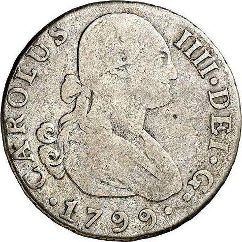 Аверс монеты - 2 реала 1799 года S CN - цена серебряной монеты - Испания, Карл IV