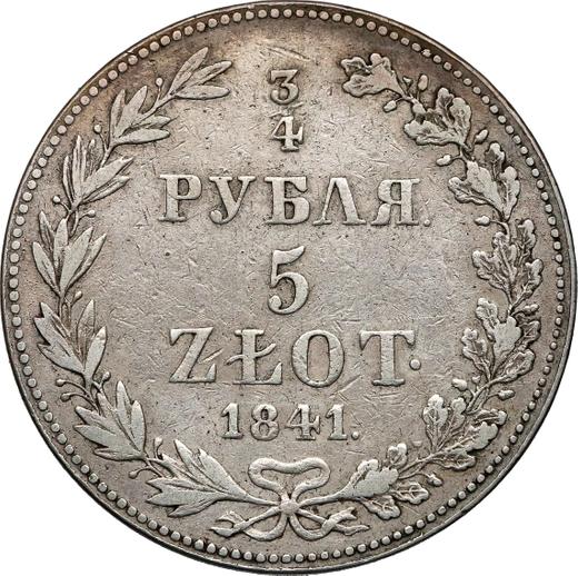 Reverso 3/4 rublo - 5 eslotis 1841 MW Cola espadañada - valor de la moneda de plata - Polonia, Dominio Ruso