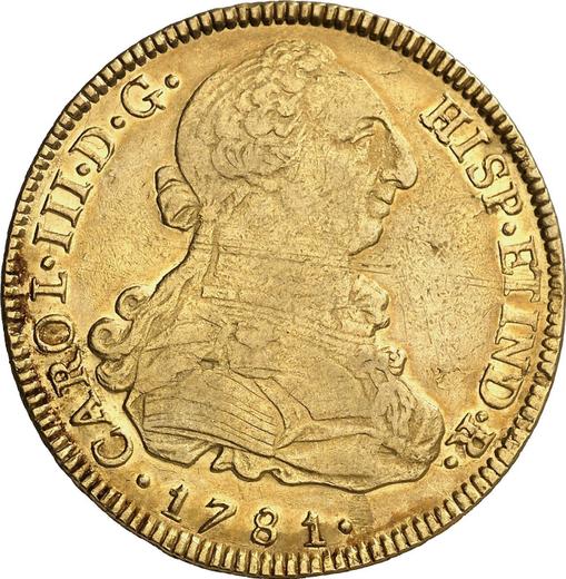 Awers monety - 8 escudo 1781 PTS PR - cena złotej monety - Boliwia, Karol III