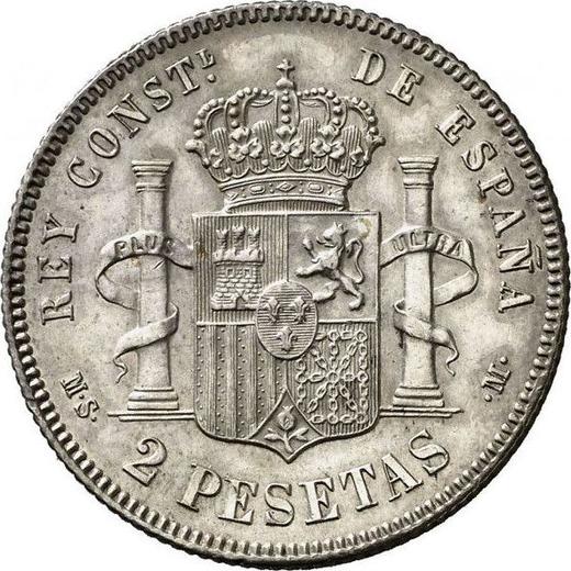 Реверс монеты - 2 песеты 1881 года MSM - цена серебряной монеты - Испания, Альфонсо XII