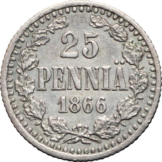 Rewers monety - 25 penni 1866 S - cena srebrnej monety - Finlandia, Wielkie Księstwo