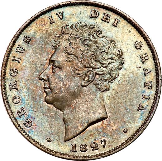Аверс монеты - 1 шиллинг 1827 года - цена серебряной монеты - Великобритания, Георг IV