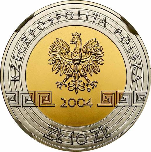 Аверс монеты - 10 злотых 2004 года MW UW "XXVIII летние Олимпийские Игры - Афины 2004" Метание диска - цена серебряной монеты - Польша, III Республика после деноминации