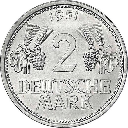 Obverse 2 Mark 1951 J -  Coin Value - Germany, FRG